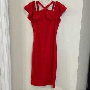 Amazon Red Bodycon Off the Shoulder Midi Dress